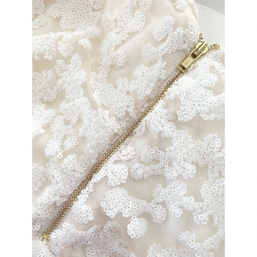 Nwt Self-Portrait Sequin Ruffle Mini Dress Ivory - Picture 12 of 15